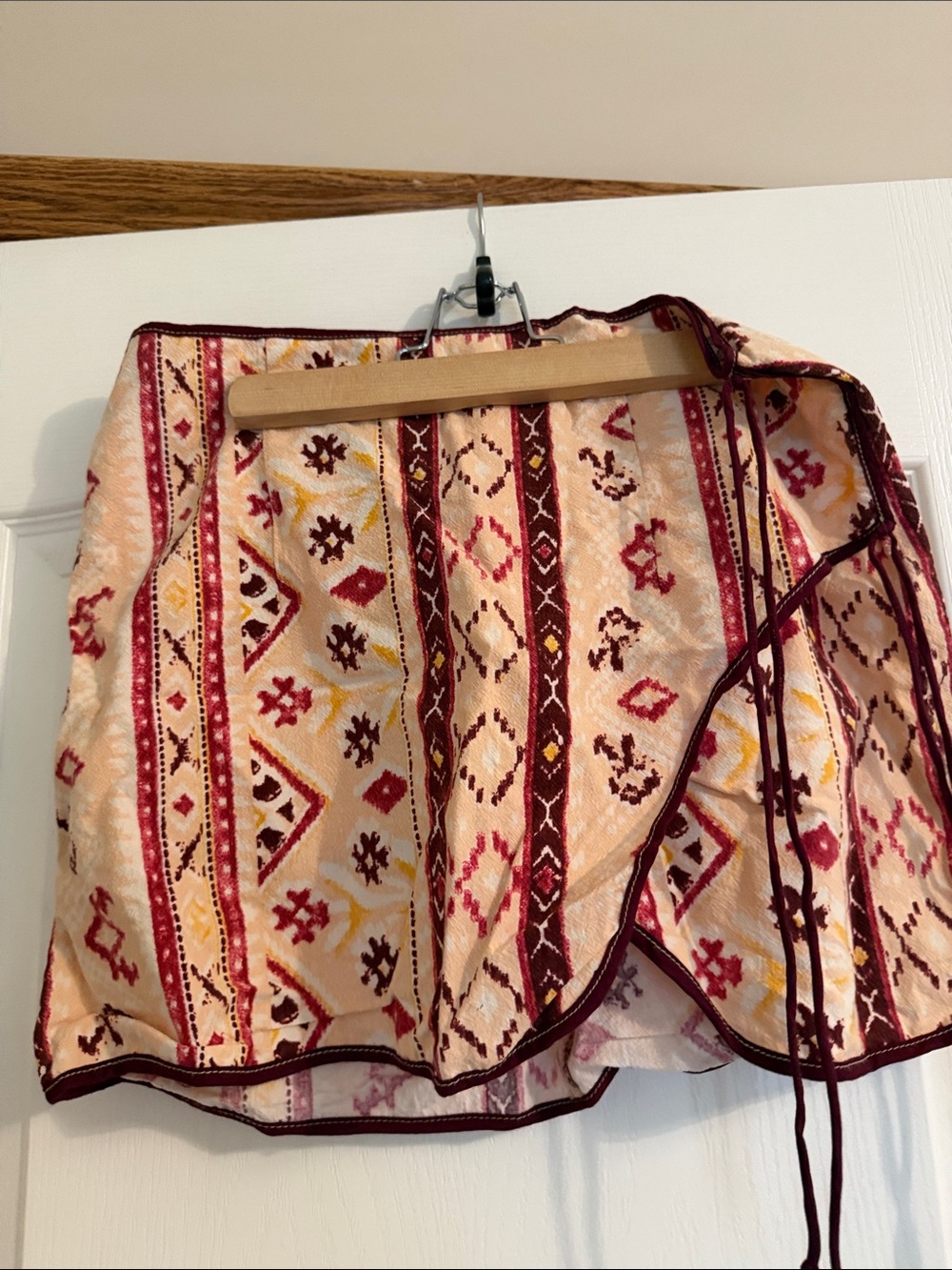 Free People Peach and Burgundy Embroidered Wrap Skirt